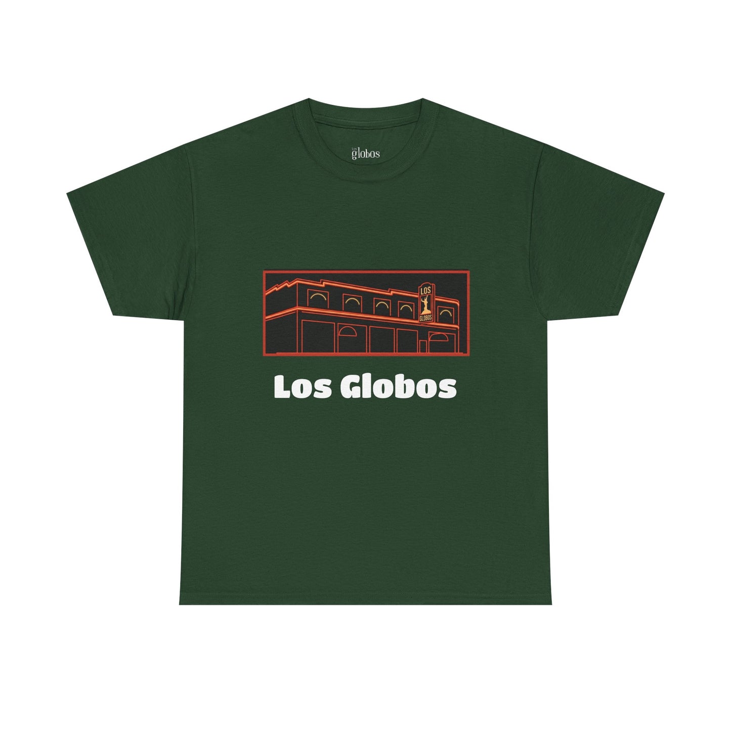 Los Globos Building T‑Shirt — Retro Neon Landmark Tee