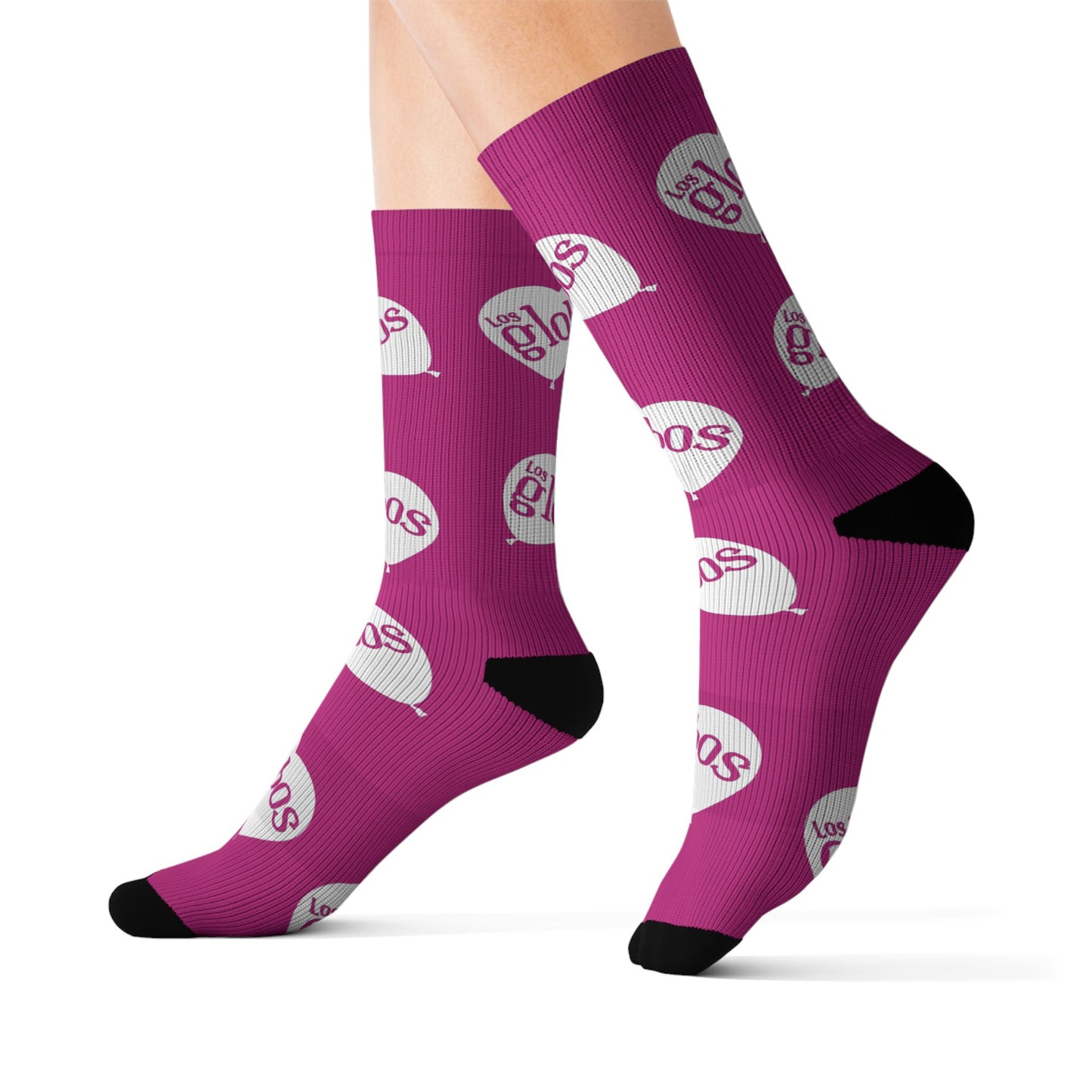 Magenta 'Globos' Pattern Sublimation Socks — Fun Balloon Print Crew Socks