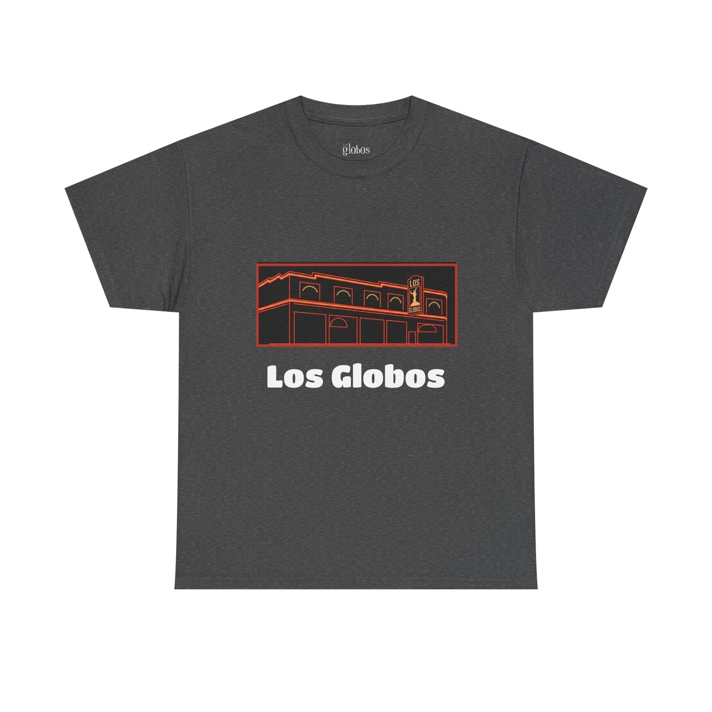 Los Globos Building T‑Shirt — Retro Neon Landmark Tee