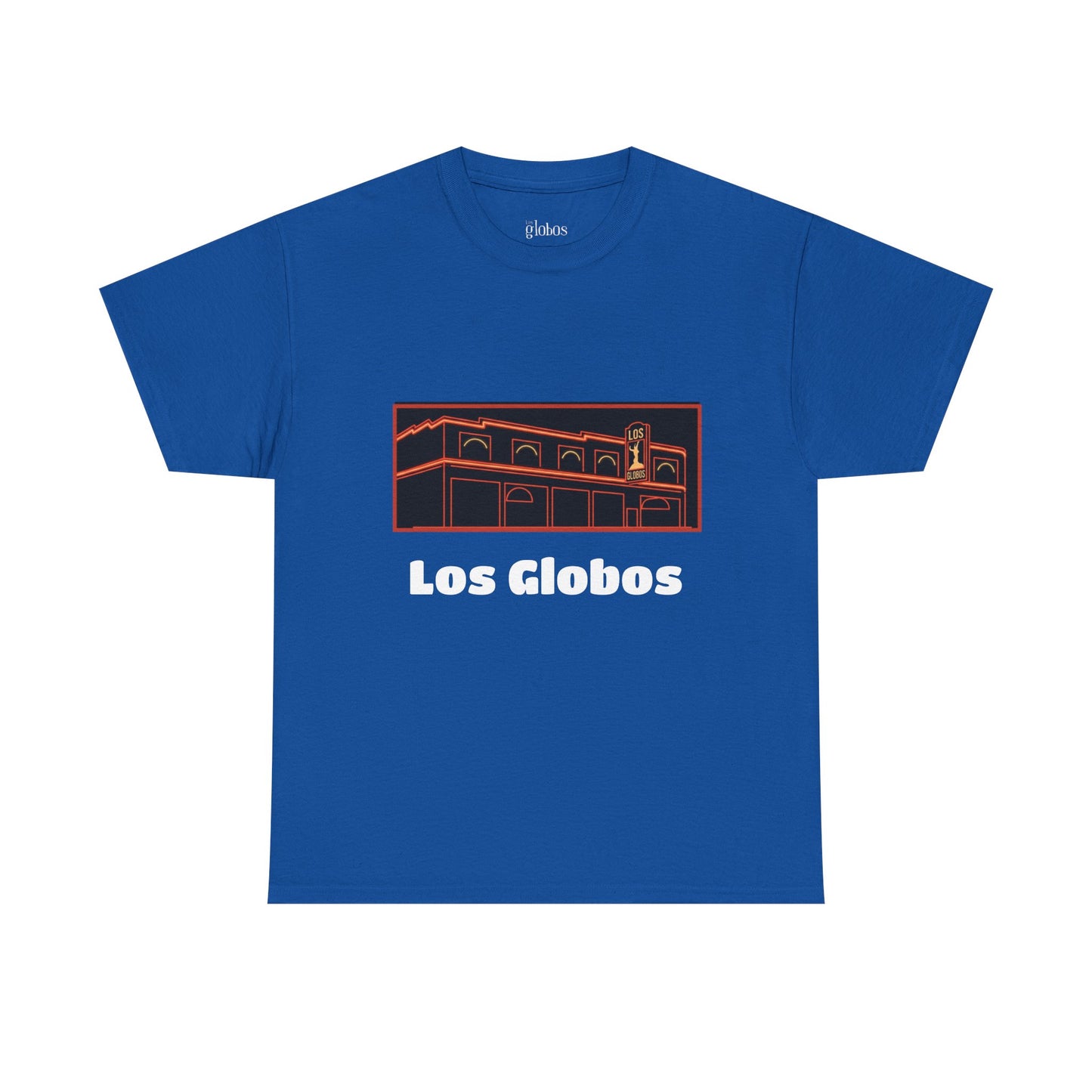Los Globos Building T‑Shirt — Retro Neon Landmark Tee