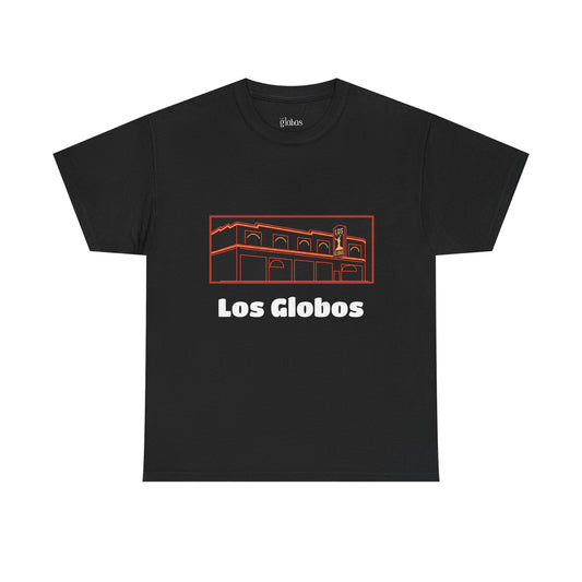 Los Globos Building T‑Shirt — Retro Neon Landmark Tee