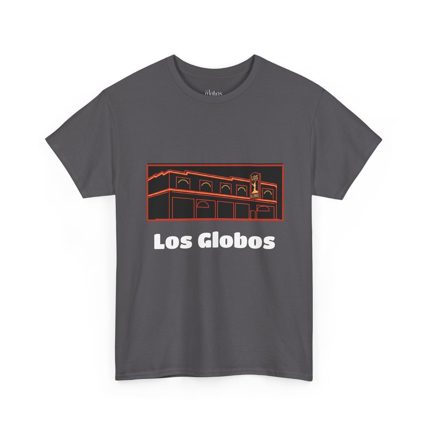 Los Globos Building T‑Shirt — Retro Neon Landmark Tee