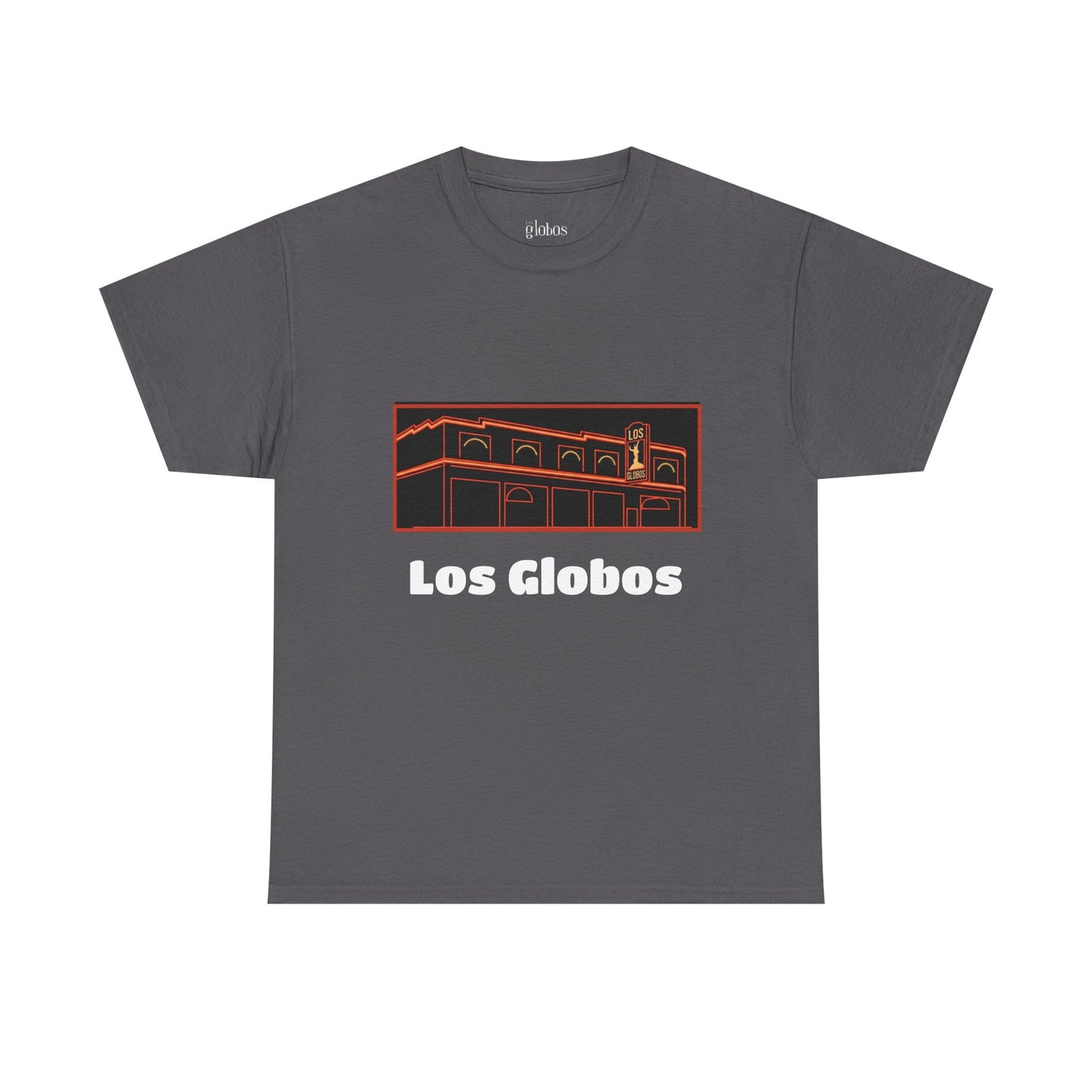 Los Globos Building T‑Shirt — Retro Neon Landmark Tee