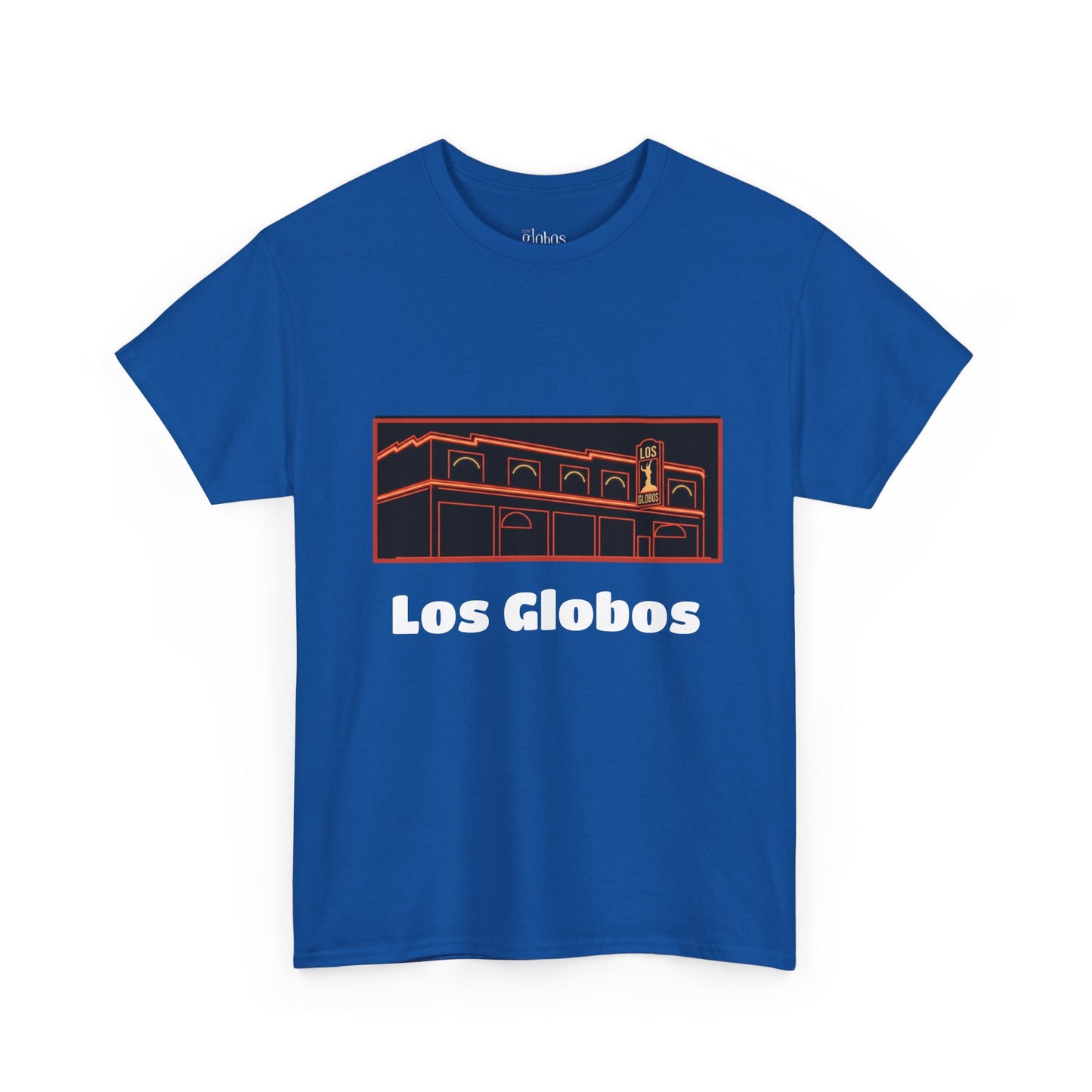 Los Globos Building T‑Shirt — Retro Neon Landmark Tee