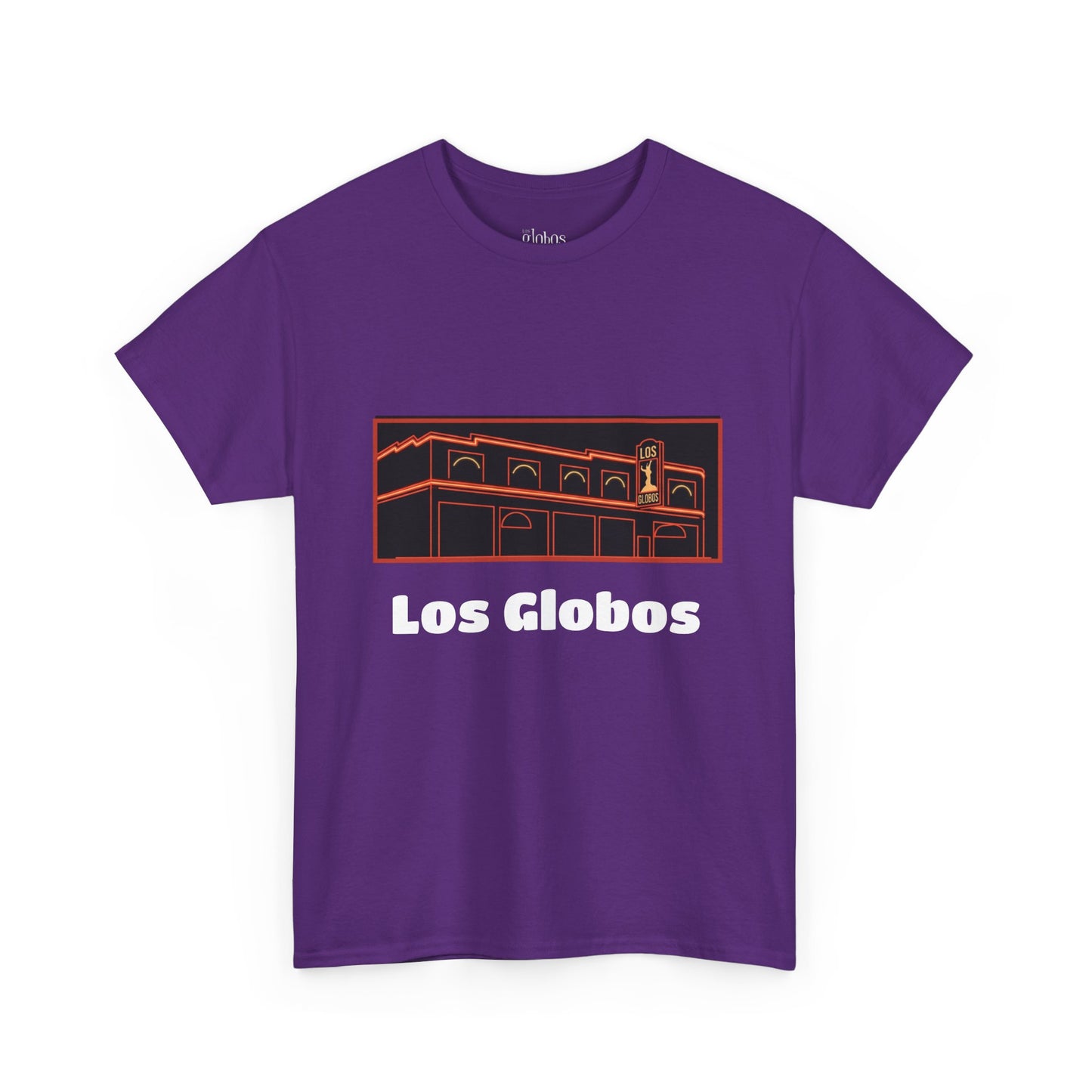 Los Globos Building T‑Shirt — Retro Neon Landmark Tee